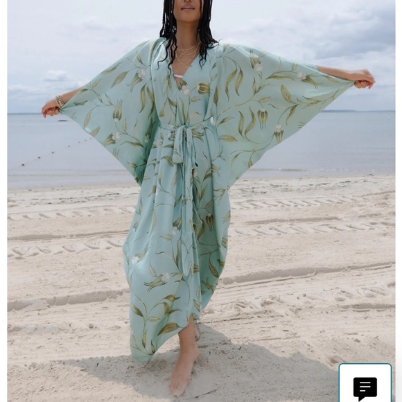 By Anthropologie Satin Tie Front Belted Floral Maxi Dress Caftan - Picture 5 of 12